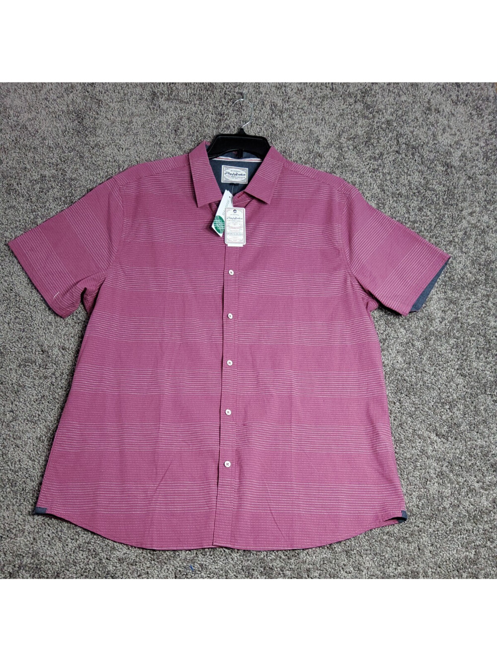 NWT Flag & Anthem Shirt Monroe Button Short Sleeve Mens XL Dobby Stripe Mauve